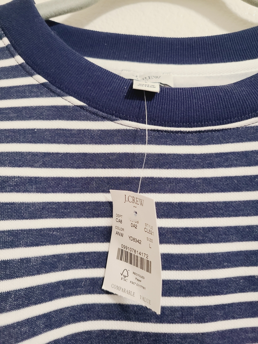 NWT J. Crew Factory Navy Blue and White Striped Crewneck Sweater - Picture 3 of 7